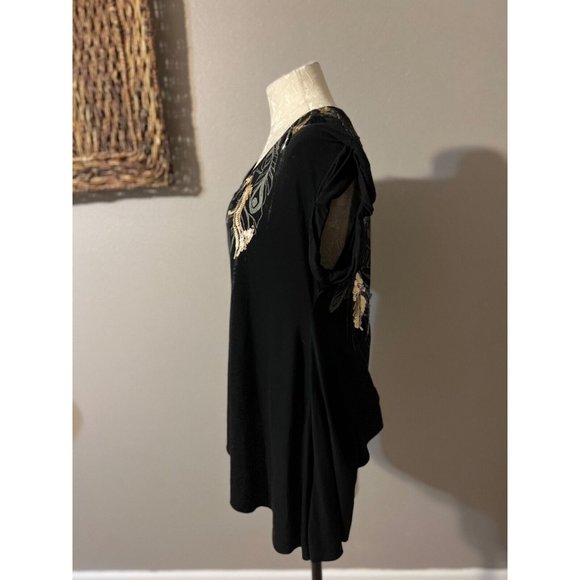 Miss Me TShirt Top M Medium Black Gold Gray Asymetrical Sequin Short Sleeve - Picture 6 of 6